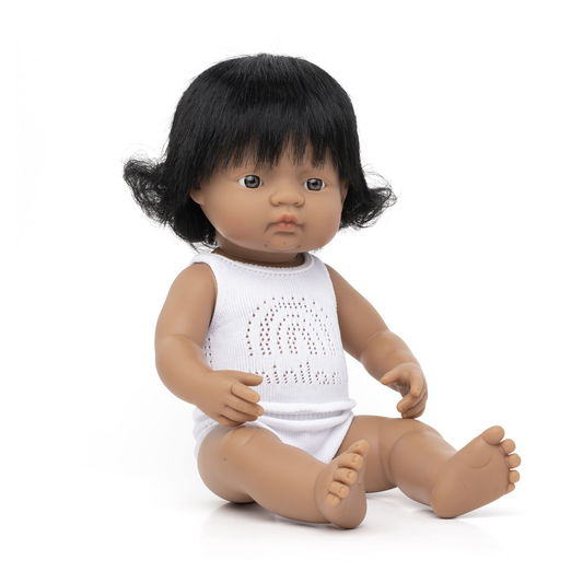 DARK BROWN HAIR GIRL DOLL 38 CM