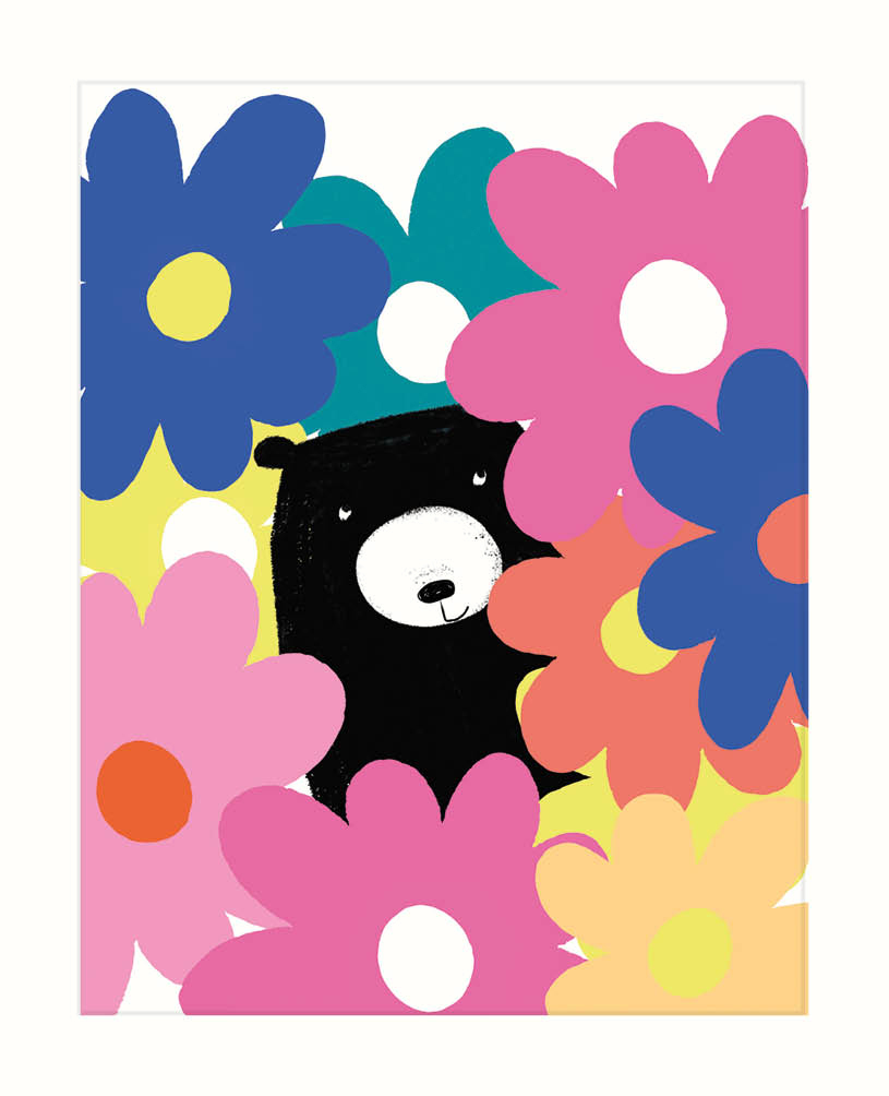 CARD WITH BEAR IN FLOWERS
