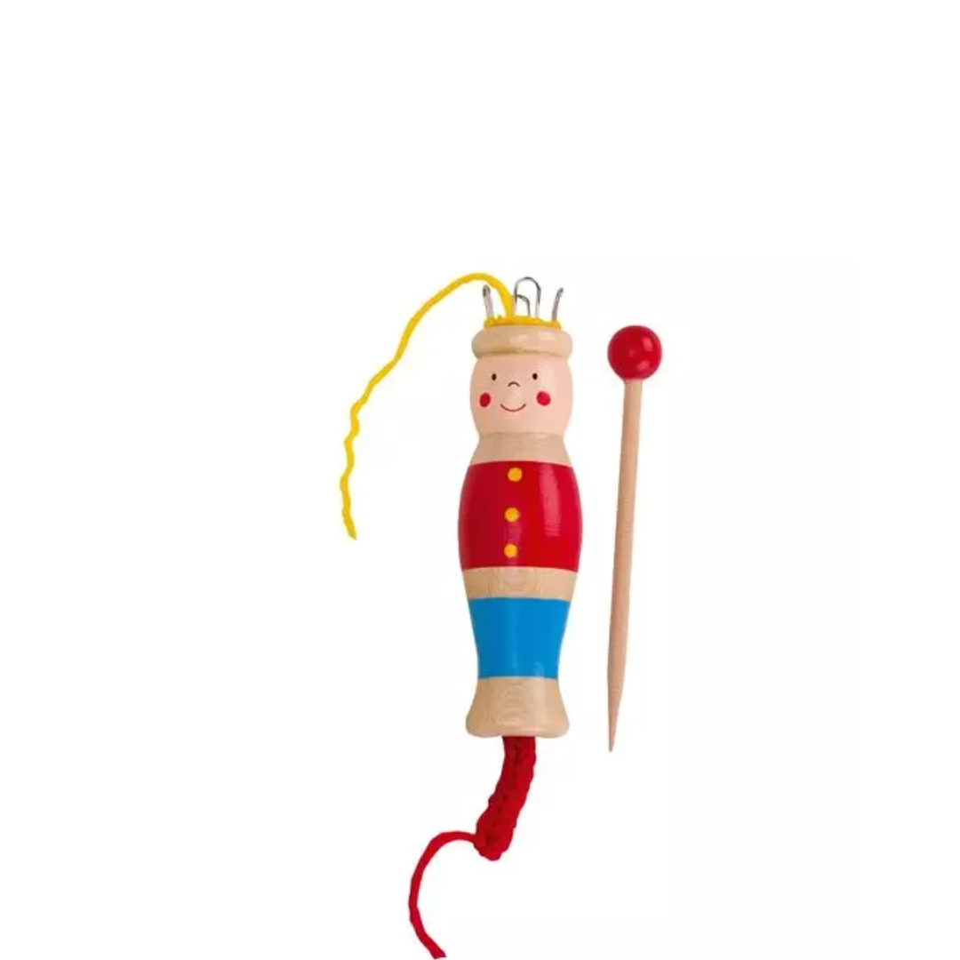 KNITTING WITH WOODEN NEEDLE