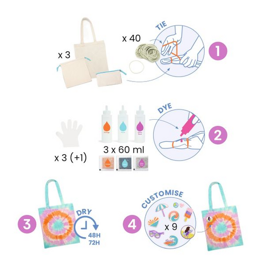 3 TIE-DYE ACCESSORIESTO CREATE "SUNSHINE CAMP"