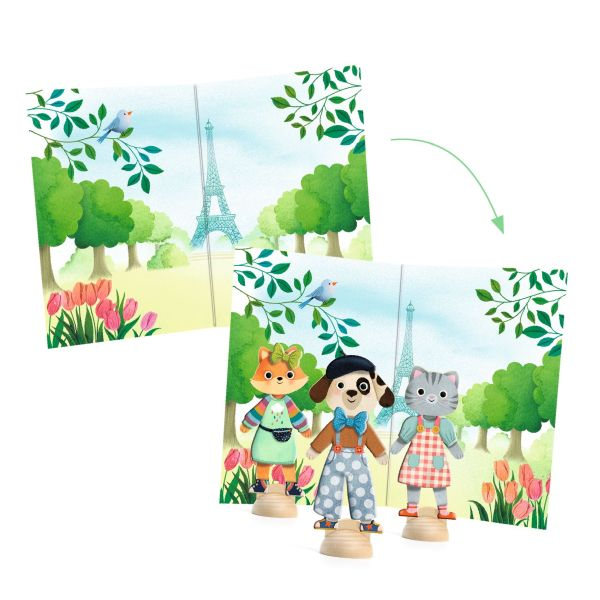 "HELLO PARIS" COLLAGE WOODEN ANIMALS TO DRESS UP