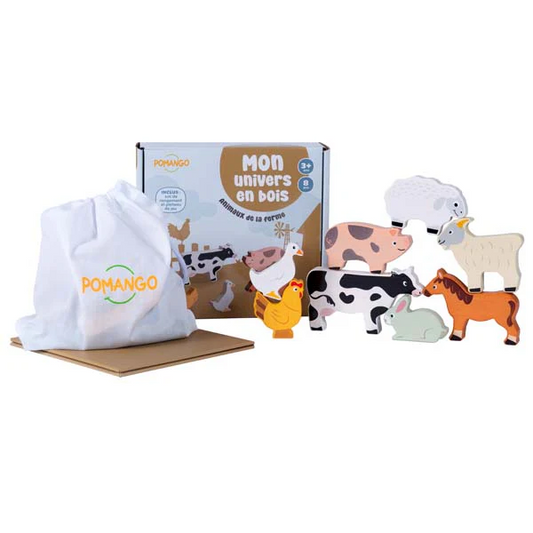 WOODEN FARM ANIMAL FIGURINE SET