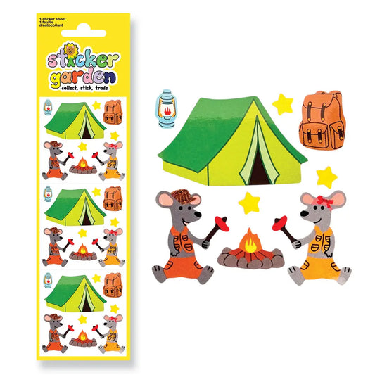 AUTOCOLLANTS BRILLANTS SOURIS EN CAMPING