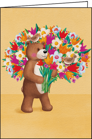 BEAR WITH BOUQUET GREETING CARD