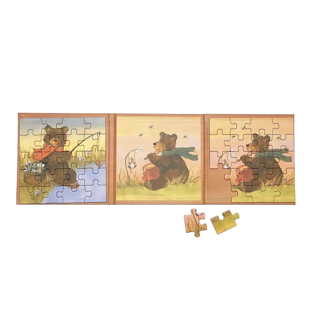 Jeu de voyage magnétique pliable Egmont Toys comprenant deux casse-têtes d'ourson en plein air de 20 pièces.