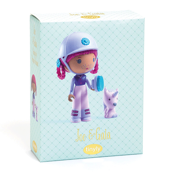 Boîte d'emballage motif menthe de la figurine Joe & Gala de la gamme Tinyly par Djeco.