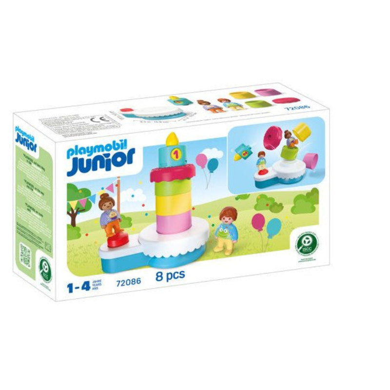 Boîte de jeu du gâteau d'anniversaire Playmobil Junior 72086 pour enfants de 1 à 4 ans, contenant 8 pièces.
