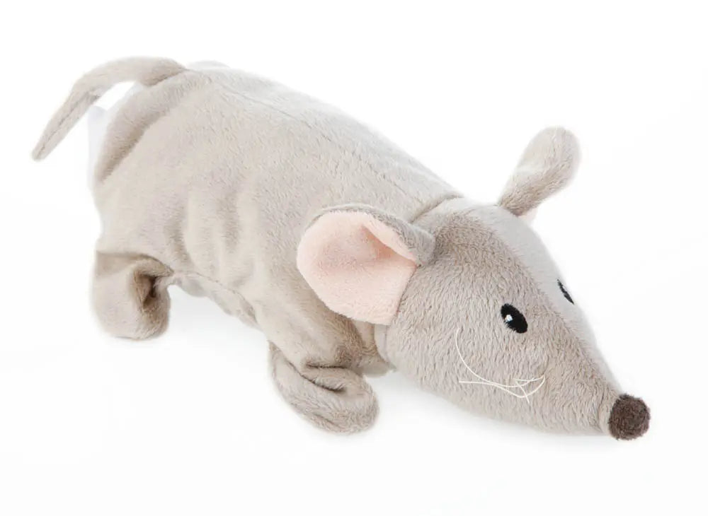 Marionnette à main en peluche douce grise en forme de petite souris aux oreilles roses de la marque Egmont Toys.