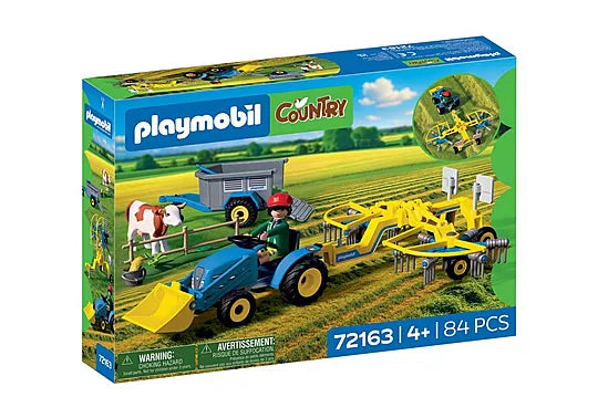 Boîte du jeu de construction Playmobil Country 72163 Petit tracteur avec andaineur à foin de 84 pièces pour enfants de 4 ans et plus.