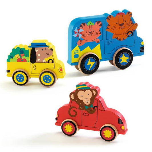 PUZZ & ROLL "COLOR" WOODEN PUZZLE AND PULL ALONG TOY