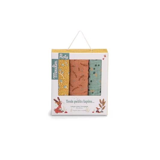 SET DE 3 LANGES IMPRIMÉS "LES TROIS PETITS LAPINS"