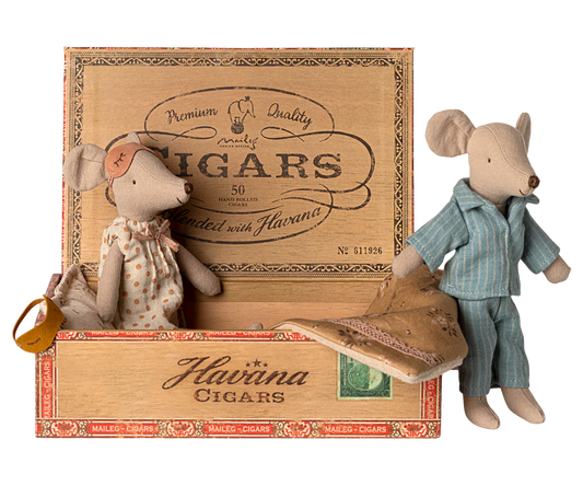 MOM AND DAD MICE IN CIGAR BOX