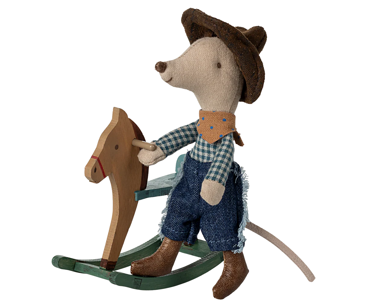 MOUSE LITTLE BROTHER COWBOY ON HIS ROCKING HORSE