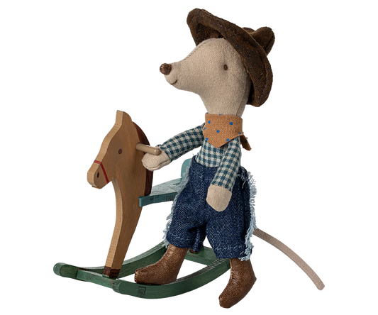 MOUSE LITTLE BROTHER COWBOY ON HIS ROCKING HORSE
