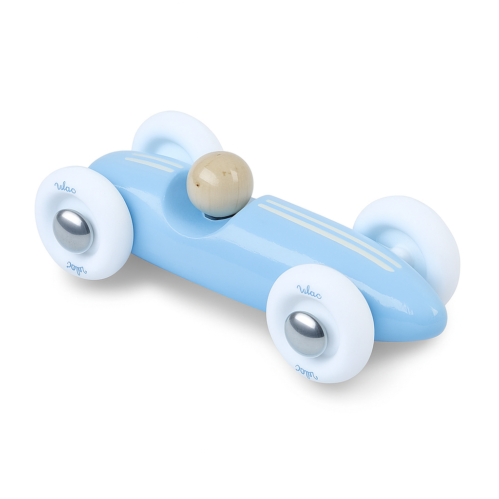 MINI VOITURE VINTAGE BLEU EN BOIS MASSIF LAQUÉ