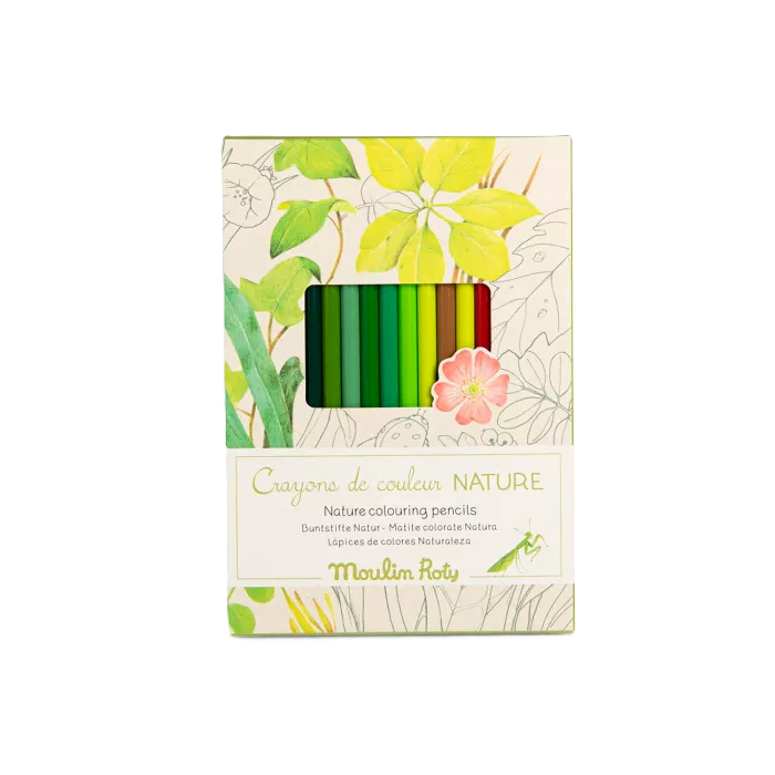12 NATURE COLORING PENCILS AND 3 COLORING CARDS "LE JARDUN DU MOULIN"