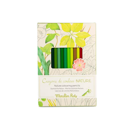 12 NATURE COLORING PENCILS AND 3 COLORING CARDS "LE JARDUN DU MOULIN"