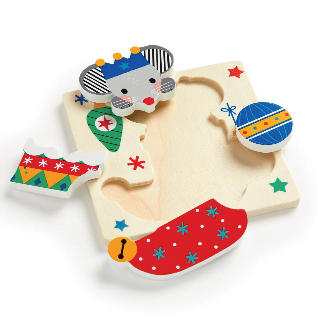 SET OF 4 WOODEN PUZZLES "FESTIVE FRIENDS"