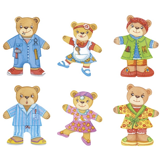 36-Piece Wooden Dress-Up Bear Family Puzzle
