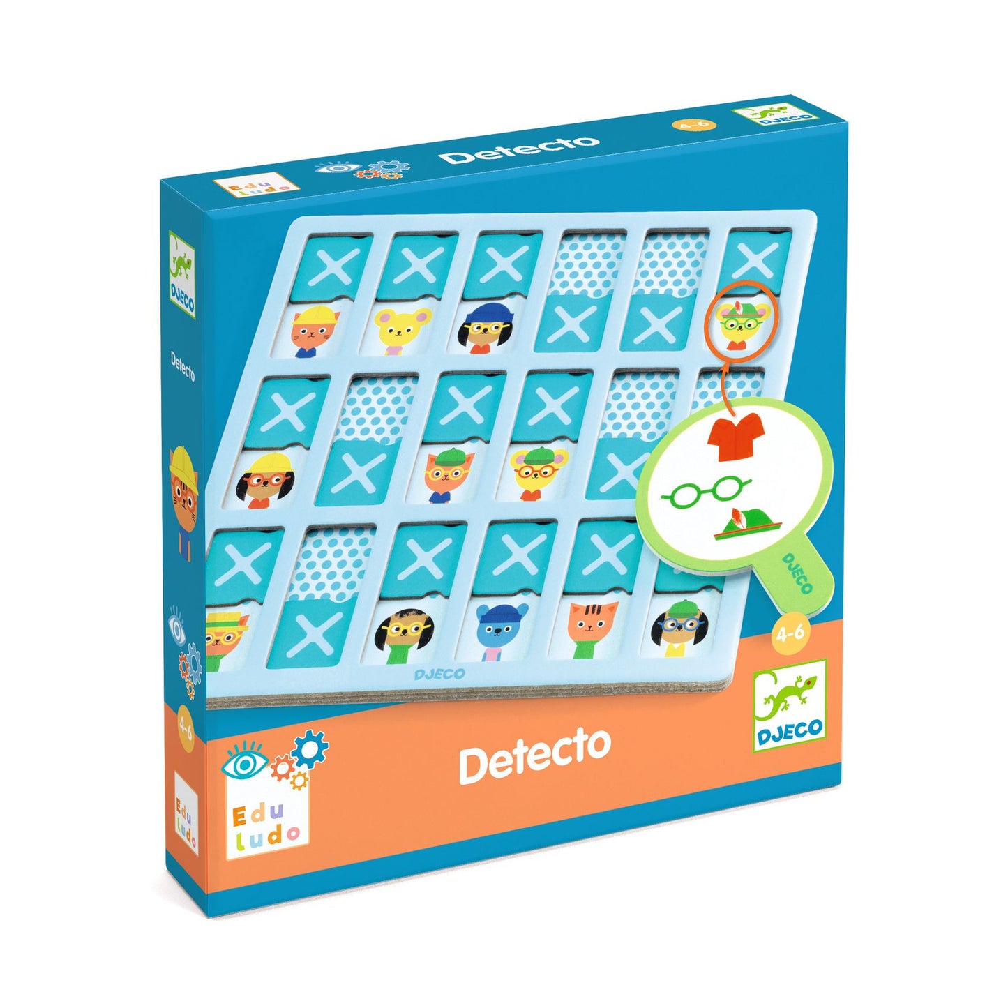 Boîte du jeu ludo-éducatif d'observation Detecto de la collection Eduludo de Djeco, destiné aux enfants de 4 à 6 ans.