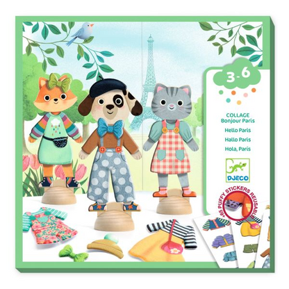 "HELLO PARIS" COLLAGE WOODEN ANIMALS TO DRESS UP