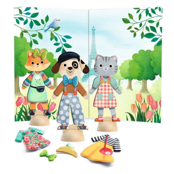 "HELLO PARIS" COLLAGE WOODEN ANIMALS TO DRESS UP