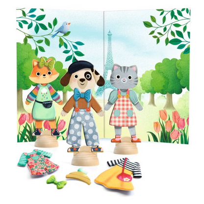 "HELLO PARIS" COLLAGE WOODEN ANIMALS TO DRESS UP