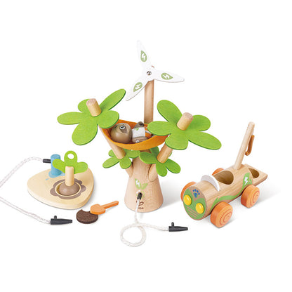 WIND TURBINE TREE AND WOODEN ELECTRIC CAR SET