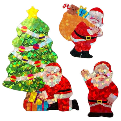 AUTOCOLLANTS PÈRE NOËL ET SAPINS BRILLANTS