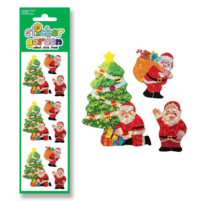 AUTOCOLLANTS PÈRE NOËL ET SAPINS BRILLANTS
