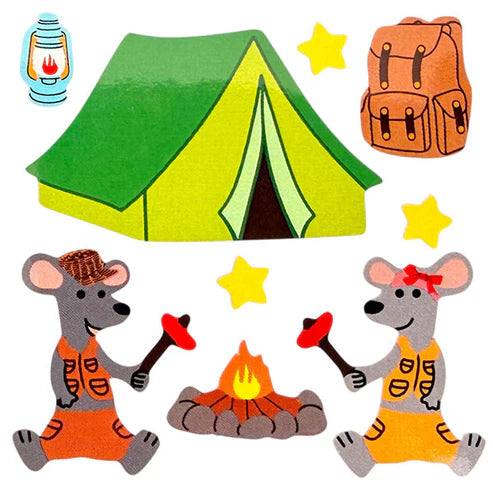 AUTOCOLLANTS BRILLANTS SOURIS EN CAMPING