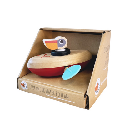 BATEAU À REMONTOIR EN BOIS AVEC PÉLICAN POUR LE BAIN