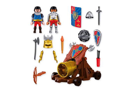 Ensembles des armes, armures et accessoires du coffret Canon des Chevaliers du Lion Playmobil 72115.
