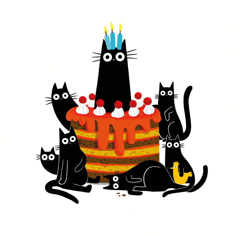 CATS WITH BIRTHDAY CAKE GREETING CARD