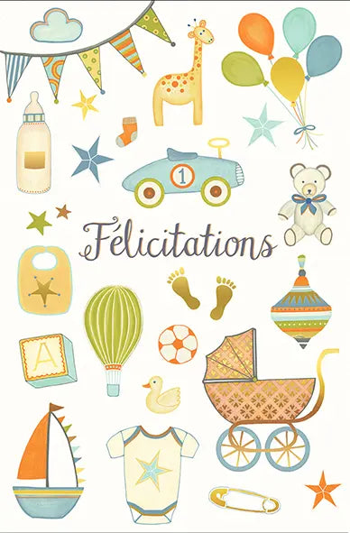 CARTE DE SOUHAITS NAISSANCE "FÉLICITATIONS"