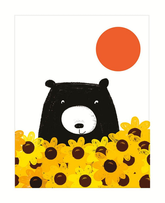 CARTE DE SOUHAITS OURS DANS LES FLEURS