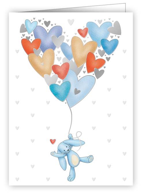 MINI RABBIT CARD WITH BOUQUET OF HEARTS