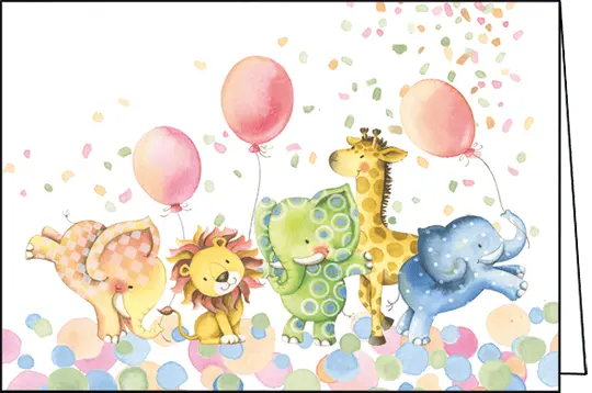 CARTE DE SOUHAITS ANIMAUX ET BALLONS