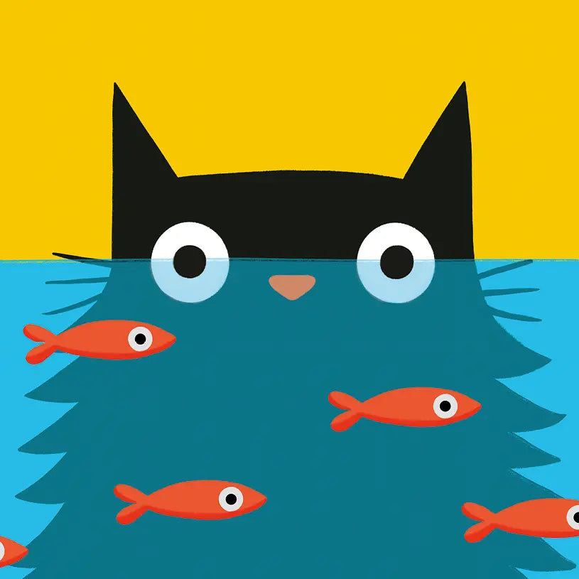 CARTE DE SOUHAITS CHAT ET POISSONS