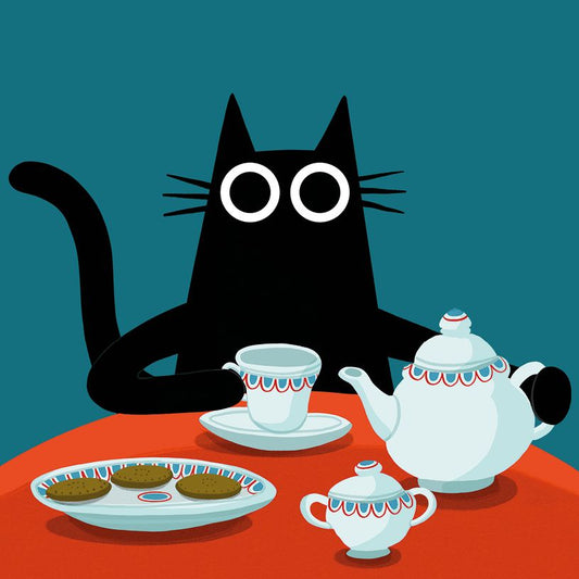 CAT WITH TEA GREETING CARD