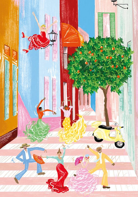 CARTE DE SOUHAITS DANSEURS COLORÉS