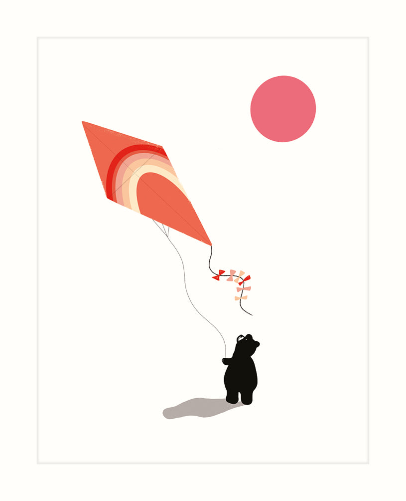 CARTE DE SOUHAITS OURS AVEC CERF-VOLANT