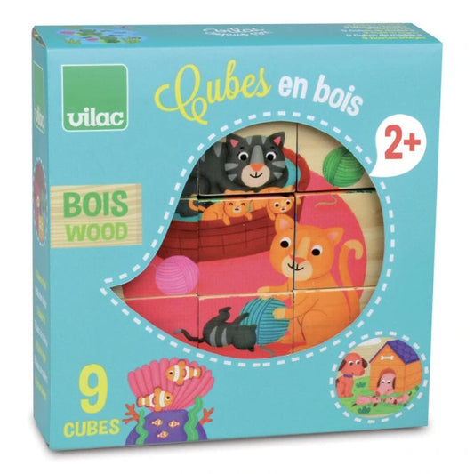 CASSE-TÊTE 9 CUBES EN BOIS "LES ANIMAUX"