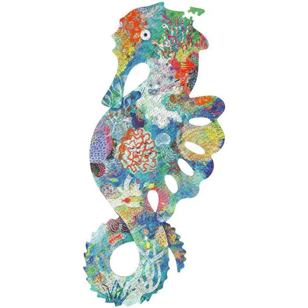 Casse-tête de silhouette Puzz'Art Sea Horse 350 pièces assemblé, illustré de coraux, méduses et motifs aquatiques par Djeco.