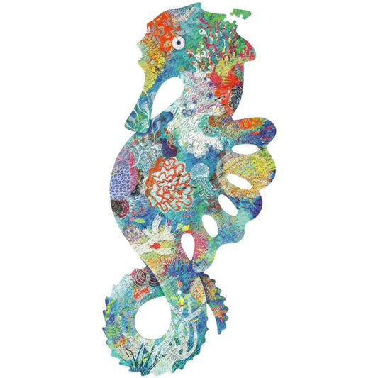 Casse-tête de silhouette Puzz'Art Sea Horse 350 pièces assemblé, illustré de coraux, méduses et motifs aquatiques par Djeco.