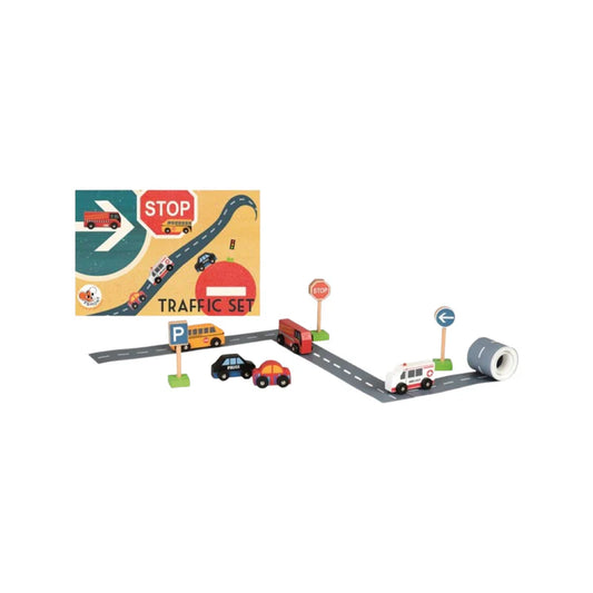 TRAFFIC SET WITH WOODEN CARS