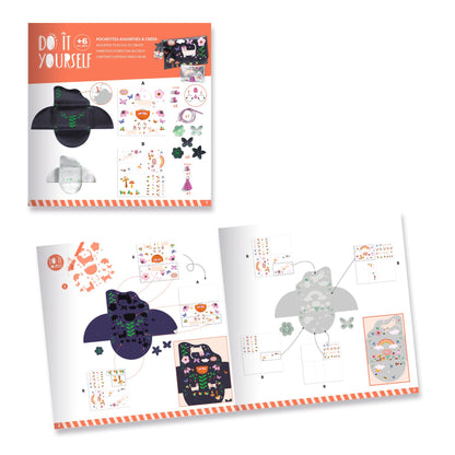 Livret d'instructions pas à pas du kit créatif Djeco Do It Yourself pour fabriquer et personnaliser des pochettes en similicuir.