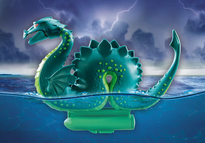 DUO DE VIKINGS, CANON, BARQUE ET MONSTRE MARIN