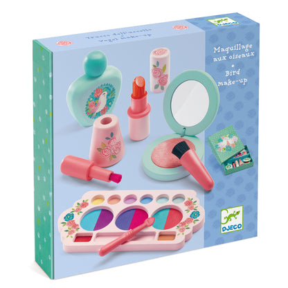 Boîte d'emballage du jeu d'imitation maquillage en bois Birdie aux motifs floraux par Djeco.