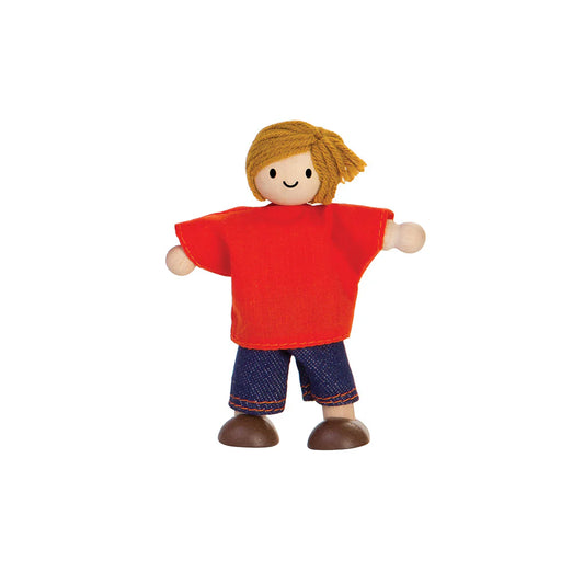 WOODEN DOLLHOUSE FIGURE BOY WITH PALE HAIR